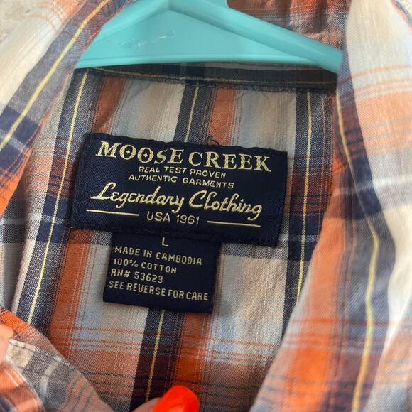 Moosecreek men's size large casual button down shirt orange blue white - Picture 7 of 9